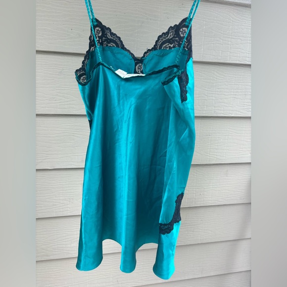 VINTAGE Victoria’s Secret GOLD LABEL Silk Lacy Lingerie Slip Dress Teal Size S - Picture 5 of 5